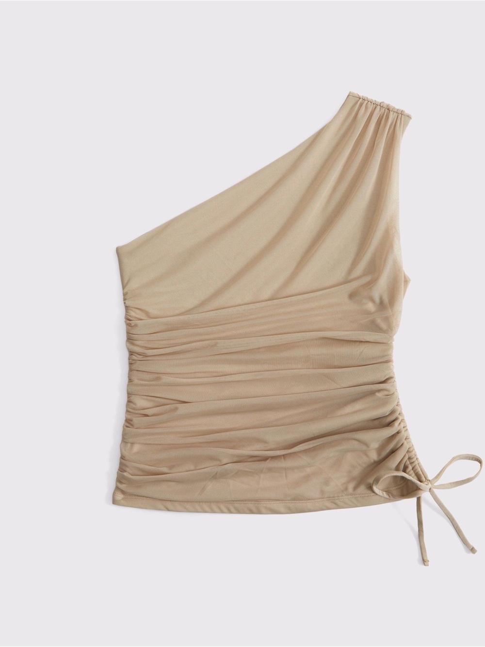 Abercrombie One-Shoulder Ruched Beige Tank Top
